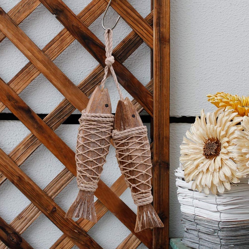 Attraction Design Rustic Nautical Wooden Fish Decor - Hanging Fish Sculpture for Wall, Beach Theme Home Decor - Bedroom, Bathroom, Lake House (S) - Image 1